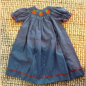 Smocked pumpkin dress navy 3